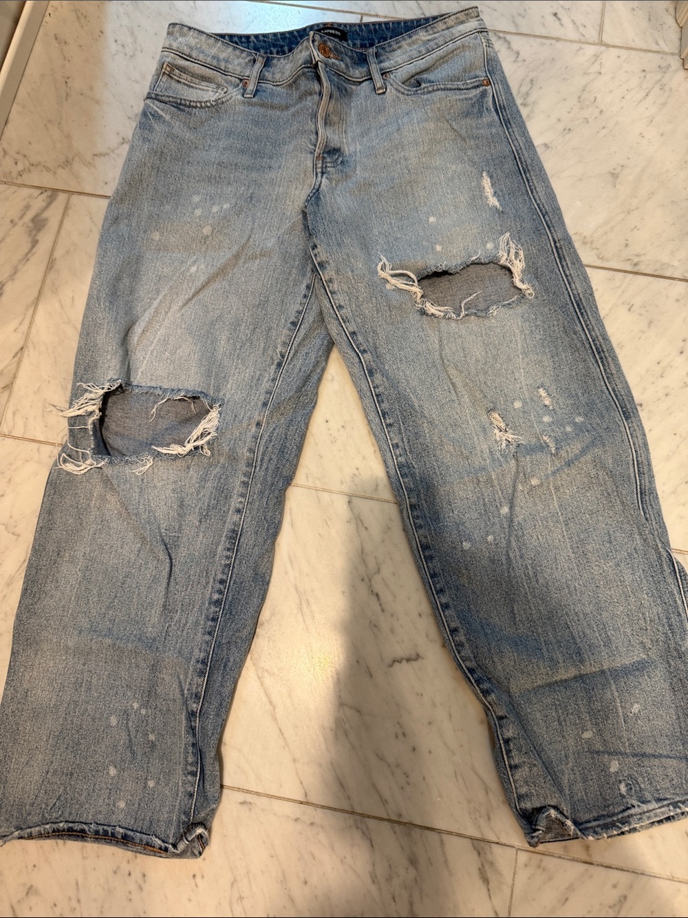Express Women's Relaxed Ripped Light Blue Jeans
